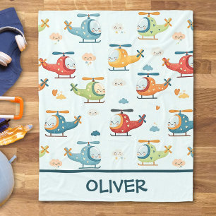 Cute Whimsical Helicopters Pattern Fleece Blanket