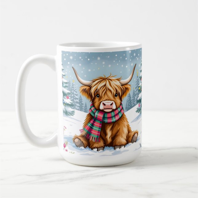 Cute Whimsical Highland Cow Christmas   Coffee Mug (Left)