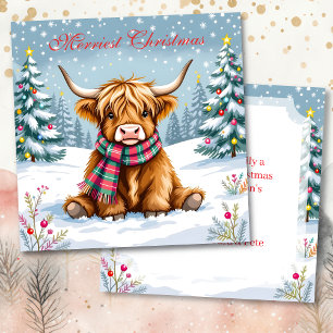 Cute Whimsical Highland Cow Personalized Christmas Card