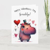 Cute Whimsical Hippo Happy Valentine's Day
