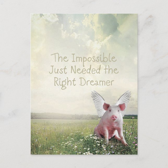 Cute Whimsical Inspirational Flying Pig  Postcard (Front)