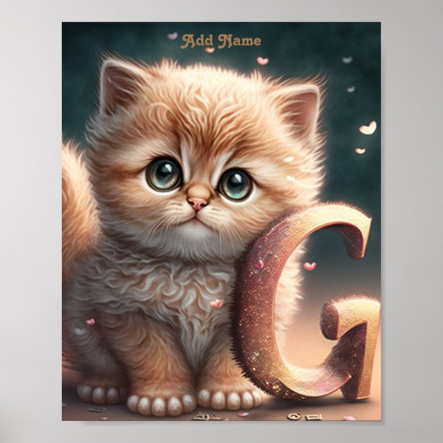 Cute Whimsical Kitty Cat Hearts Nursery Printable Poster (Front)