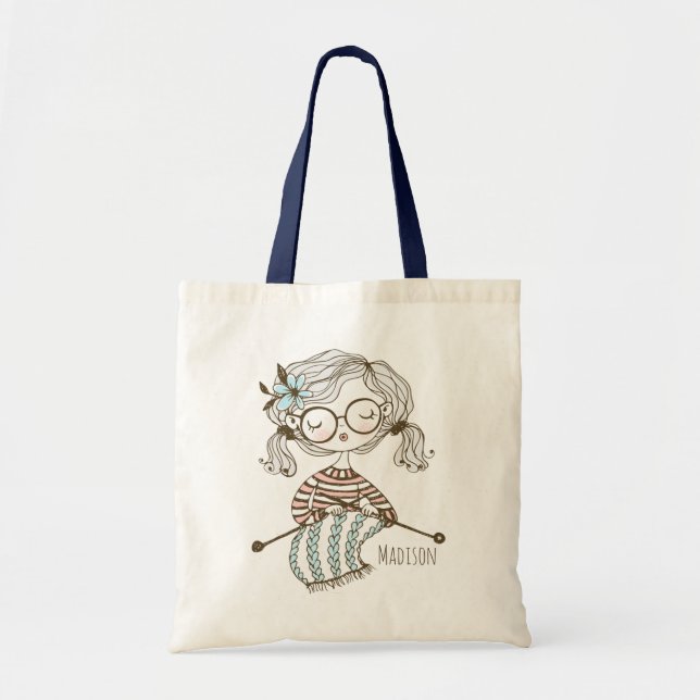 Cute Whimsical Knitting Girly Crafts Personalised Tote Bag (Front)