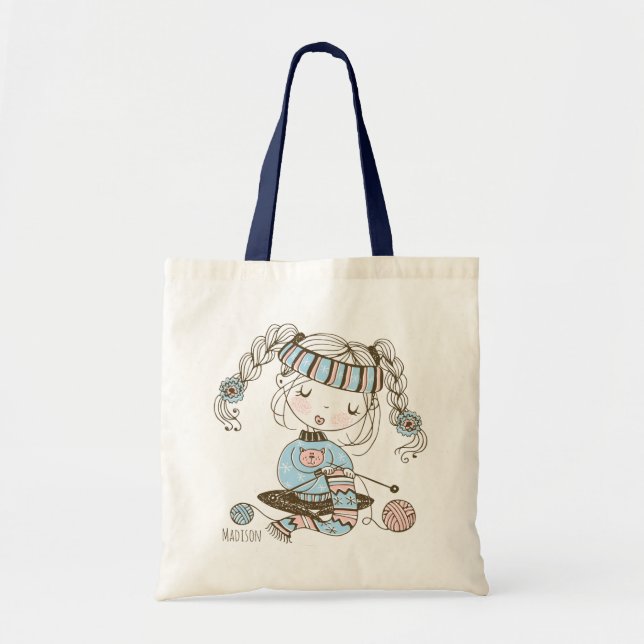 Cute Whimsical Knitting Girly Crafts Personalised Tote Bag (Front)
