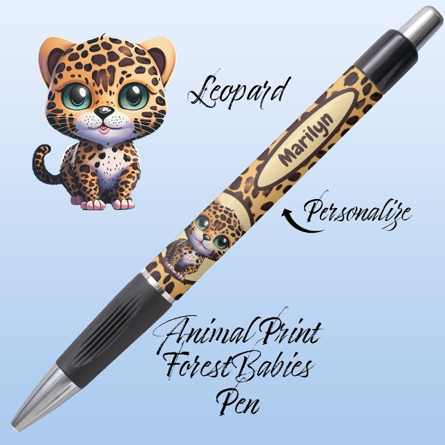 Cute Whimsical Leopard Safari Jungle Animal Print (Personalizable Leopard Kitty Cat, Customizable ForestBabies Feline Kitten Animal Print Pen 🐆)