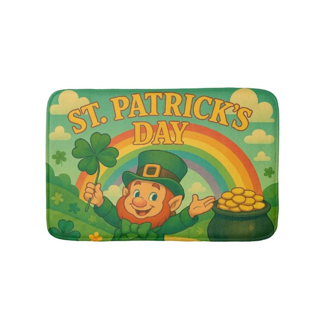 Cute, whimsical leprechaun Saint Patrick's Day   Bath Mat (Front)