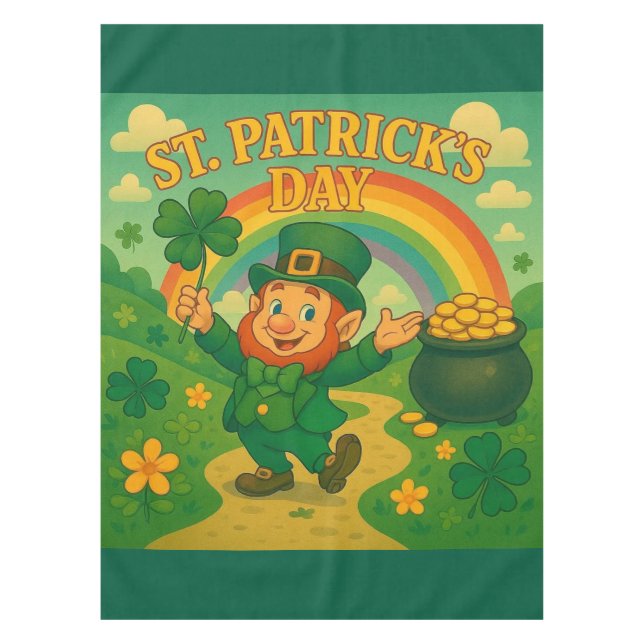 Cute, whimsical leprechaun Saint Patrick's Day   Tablecloth (Front)