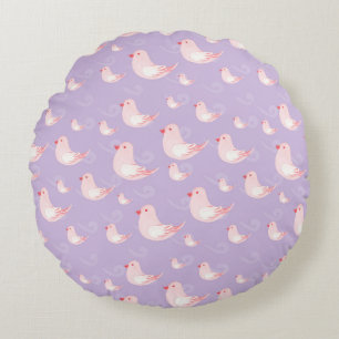 Cute Whimsical Little Birds Pattern Round Cushion