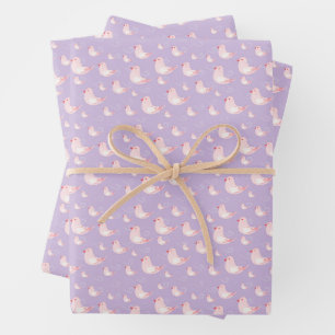 Cute Whimsical Little Birds Pattern Wrapping Paper Sheet