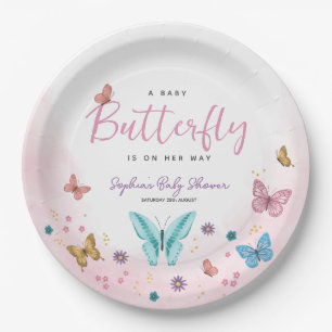 Cute Whimsical Little Butterfly Girls Baby Shower Paper Plate