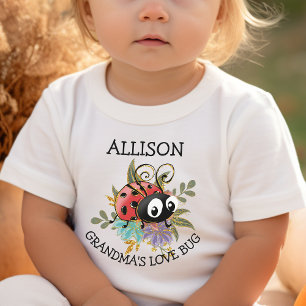 Cute Whimsical Love Bug Ladybug Floral Name  Toddler T-Shirt