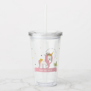 Cute Whimsical Magical Unicorn Pink Princess Kids Acrylic Tumbler