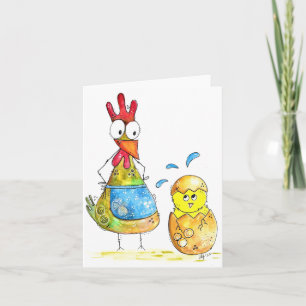 Cute Whimsical Mama Chicken with Baby Card