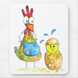 Cute Whimsical Mama Chicken with Baby Mouse Mat