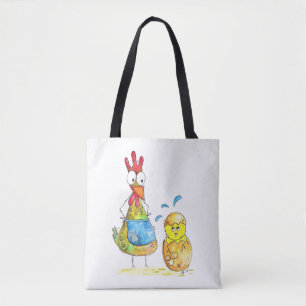 Cute Whimsical Mama Chicken with Baby Tote Bag