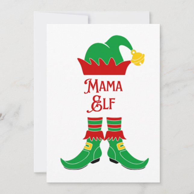  Cute Whimsical Mama Elf Holiday Card (Front)