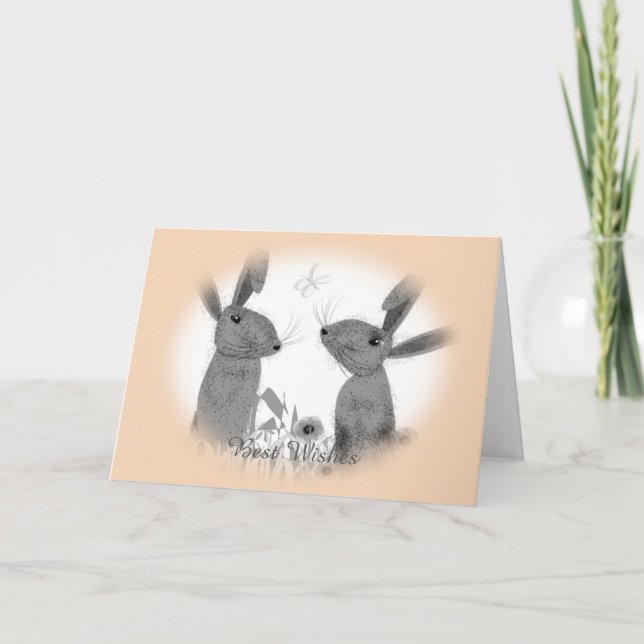 Cute Whimsical March Hares Card (Front)