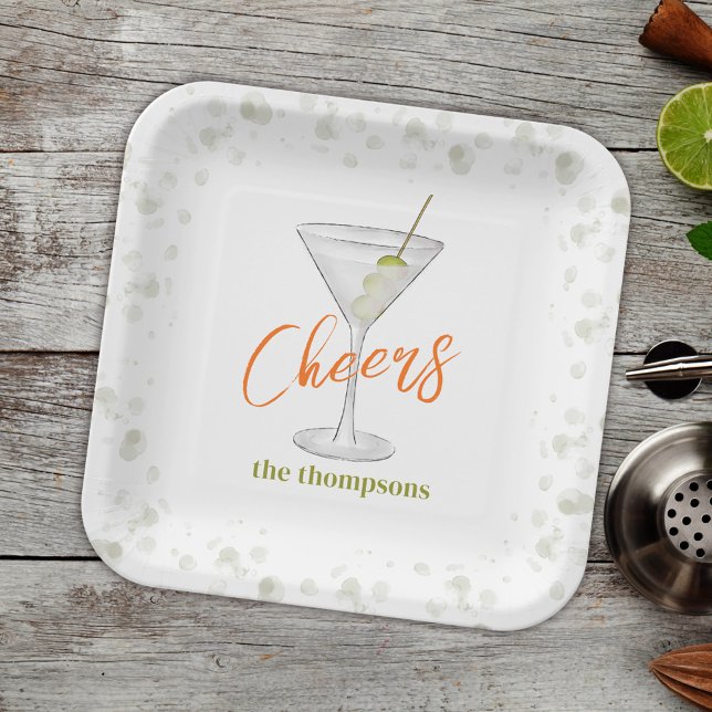 Cute Whimsical Martini Cocktail Simple Party Paper Plate (Creator Uploaded)