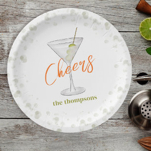 Cute Whimsical Martini Cocktail Simple Party Paper Plate