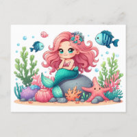 Cute Whimsical Mermaid And Fish Friends Scene