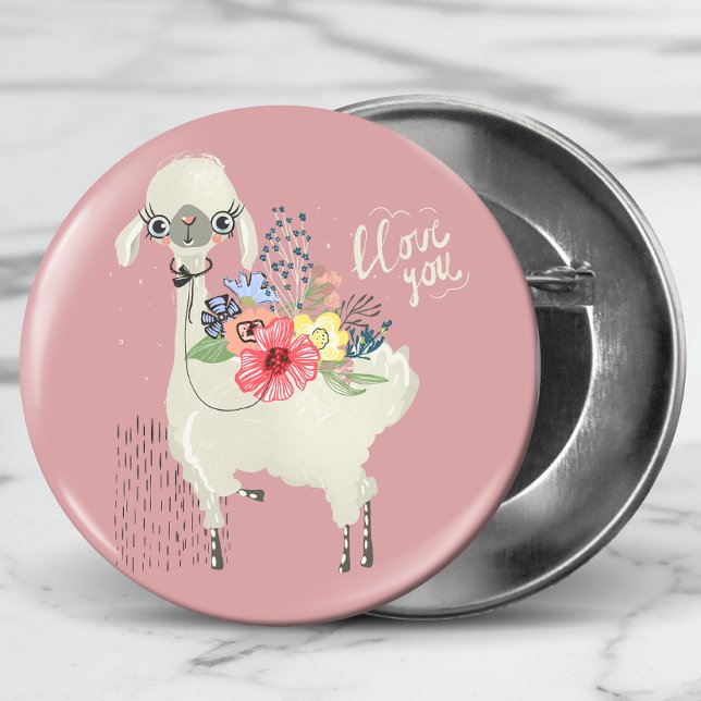 Cute Whimsical Modern Floral Llama I Love You 3 Cm Round Badge (Creator Uploaded)