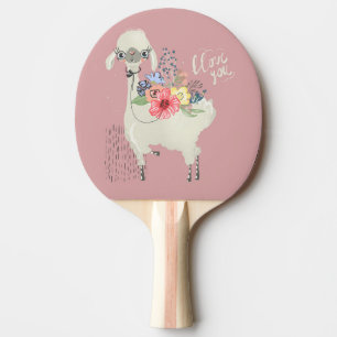 Cute Whimsical Modern Floral Llama I Love You Ping Pong Paddle
