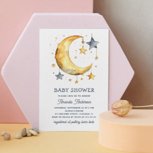 Cute whimsical moon & stars celestial baby shower invitation