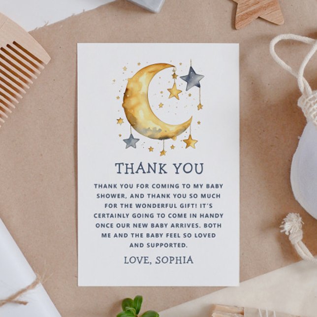 Cute whimsical moon & stars celestial baby shower thank you card (Creator Uploaded)