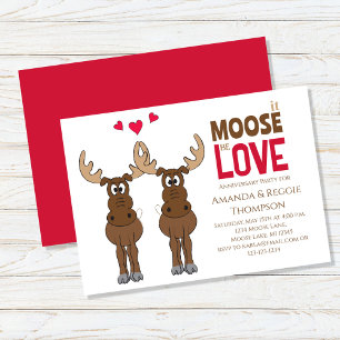 Cute Whimsical Moose Anniversary Invitation