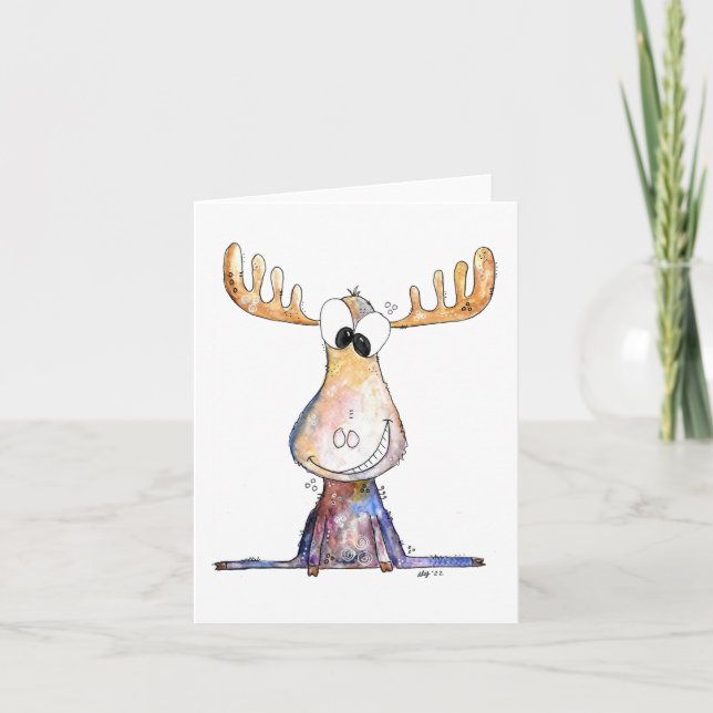 Cute Whimsical Moose Card (Front)