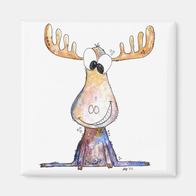 Cute Whimsical Moose Magnet (Front)