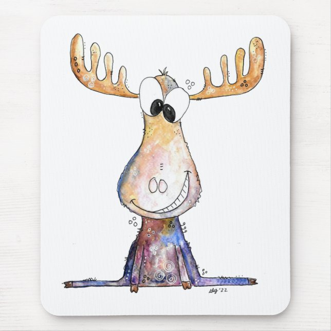 Cute Whimsical Moose Mouse Mat (Front)