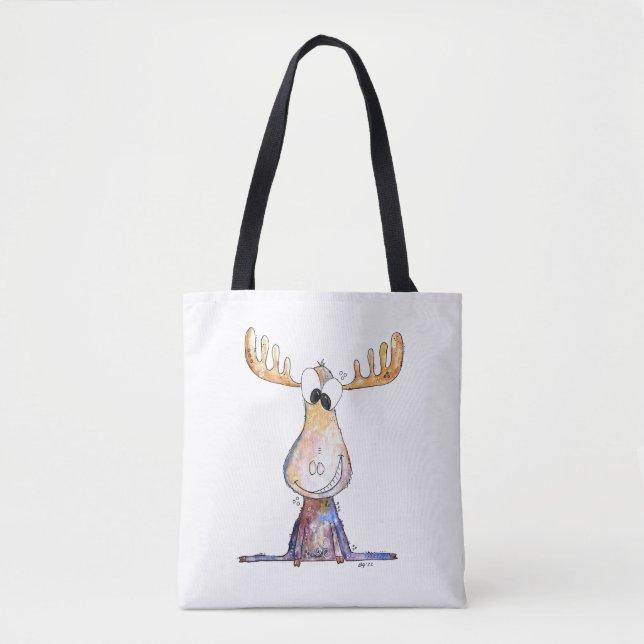 Cute Whimsical Moose Tote Bag (Front)