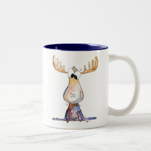 Cute Whimsical Moose Two-Tone Coffee Mug