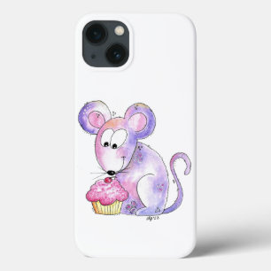Cute Whimsical Mouse with a Cupcake iPhone 13 Case