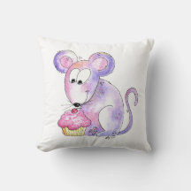 Cute Whimsical Mouse with a Cupcake
