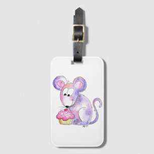 Cute Whimsical Mouse with a Cupcake Luggage Tag