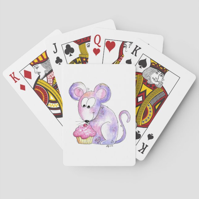 Cute Whimsical Mouse with a Cupcake Playing Cards (Back)