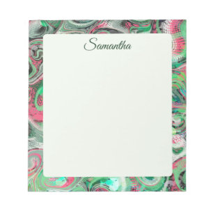 Cute Whimsical Name Swirl Abstract Green Red Notepad