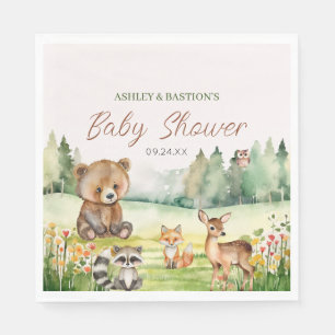 Cute Whimsical Neutral Woodland Animal Baby Shower Napkin