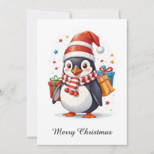 Cute Whimsical Non photo Animal Merry Christmas Holiday Card