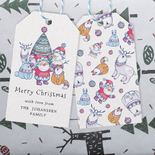 Cute Whimsical Nordic Doodle Christmas Pattern Gift Tags