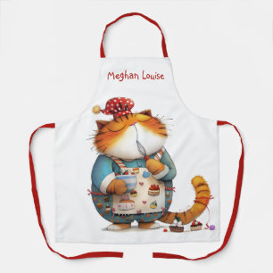 Cute Whimsical Orange Cat Chef Illustration Funny Apron