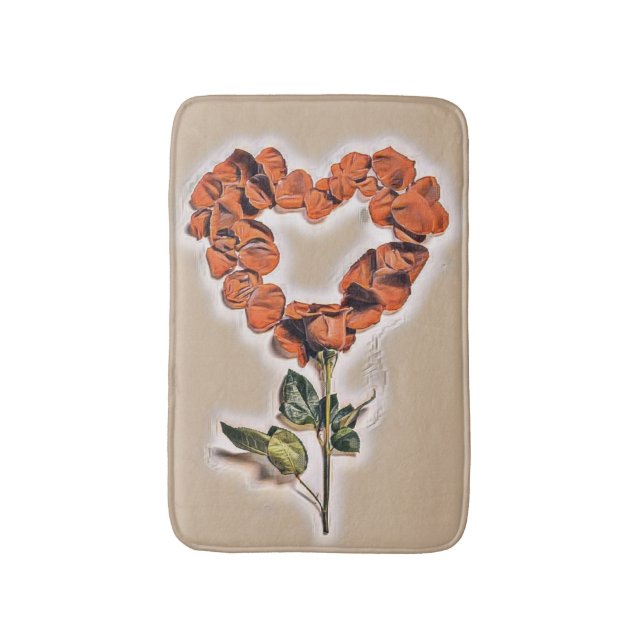 Cute Whimsical Orange Rose flower Heart  Bath Mat (Front Vertical)