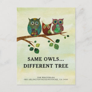 Cute Whimsical Owls Watercolor New Address Announcement Postcard