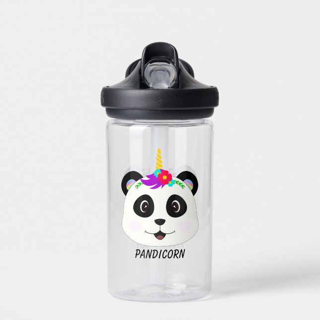 Cute Whimsical Panda Unicorn Pandicorn Water Bottle (Front)