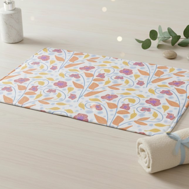 Cute Whimsical Pastel Floral Bath Mat (Cute comfort for your toes and your aesthetic. Hand drawn fantasy flowers, perfectly feminine.)