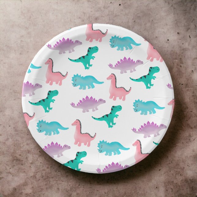 Cute whimsical pastel watercolor dinosaurs pattern paper plate (Cute whimsical pastel watercolor dinosaurs pattern paper plates)