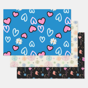 Cute Whimsical Pattern Wrapping Paper Set – Retro