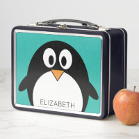 Cute, Whimsical Penguin - aqua teal custom name